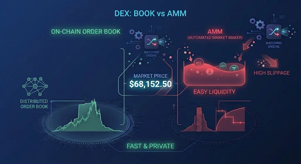 On-Chain Order Books versus Automated Market Makers